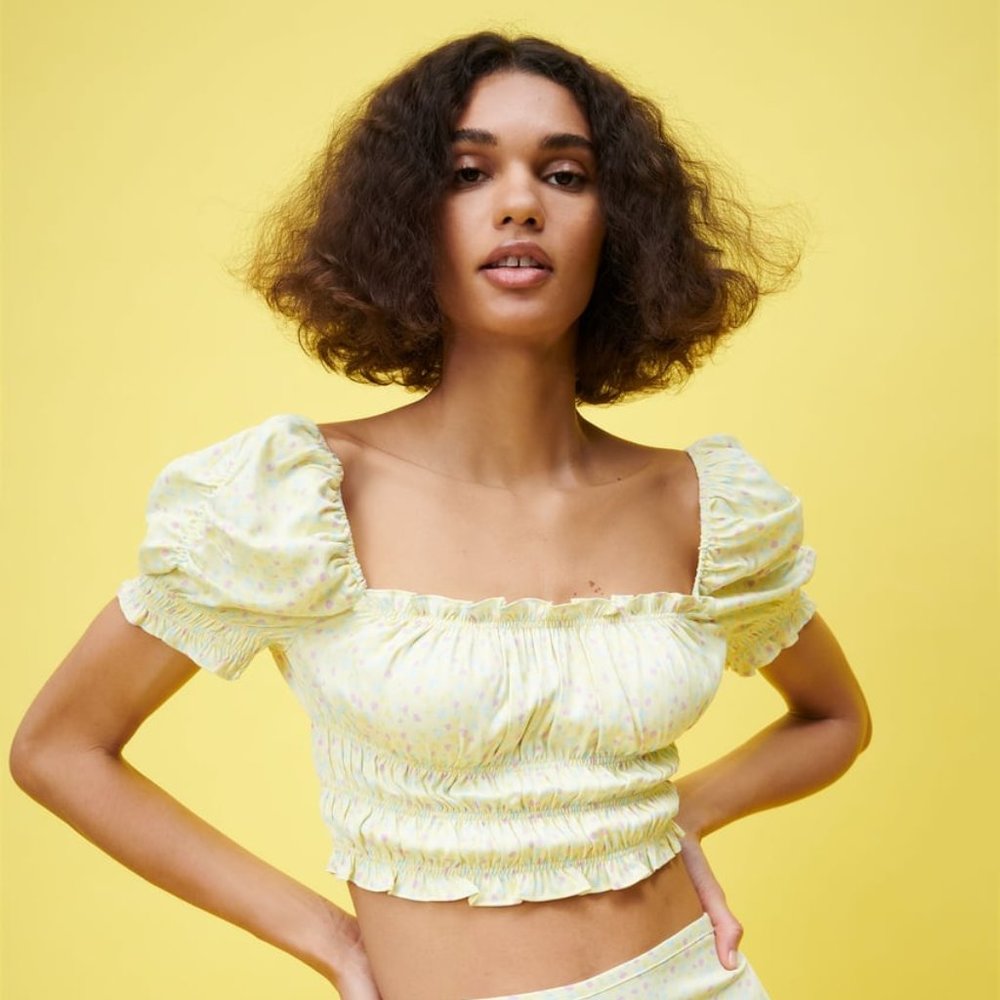 ZARA SATIN EFFECT PRINTED TOP